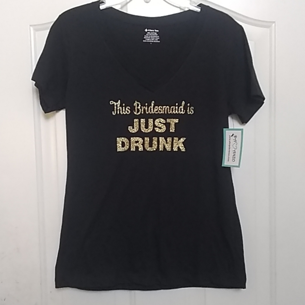 LADIES' A'Dena Tees Bridesmaid Glitter T-shirt lrg